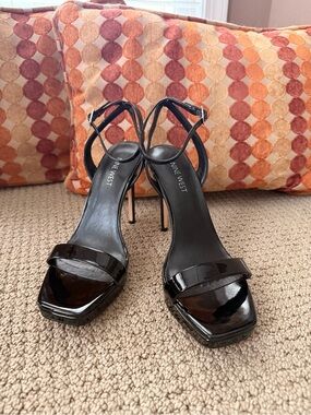 Nine West Zadie Black Patent Strappy Stiletto Sandals Size 8M
